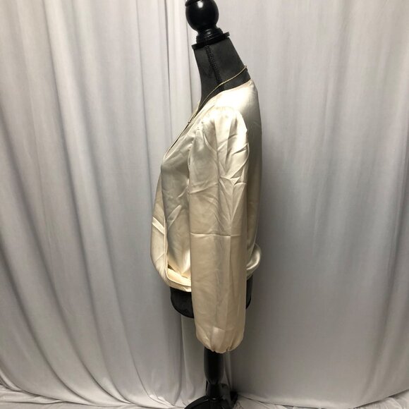 Sincerely Jules Satin Top Womens Size Small Ivory Shiney Faux Wrap Blouse NEW - Picture 3 of 6